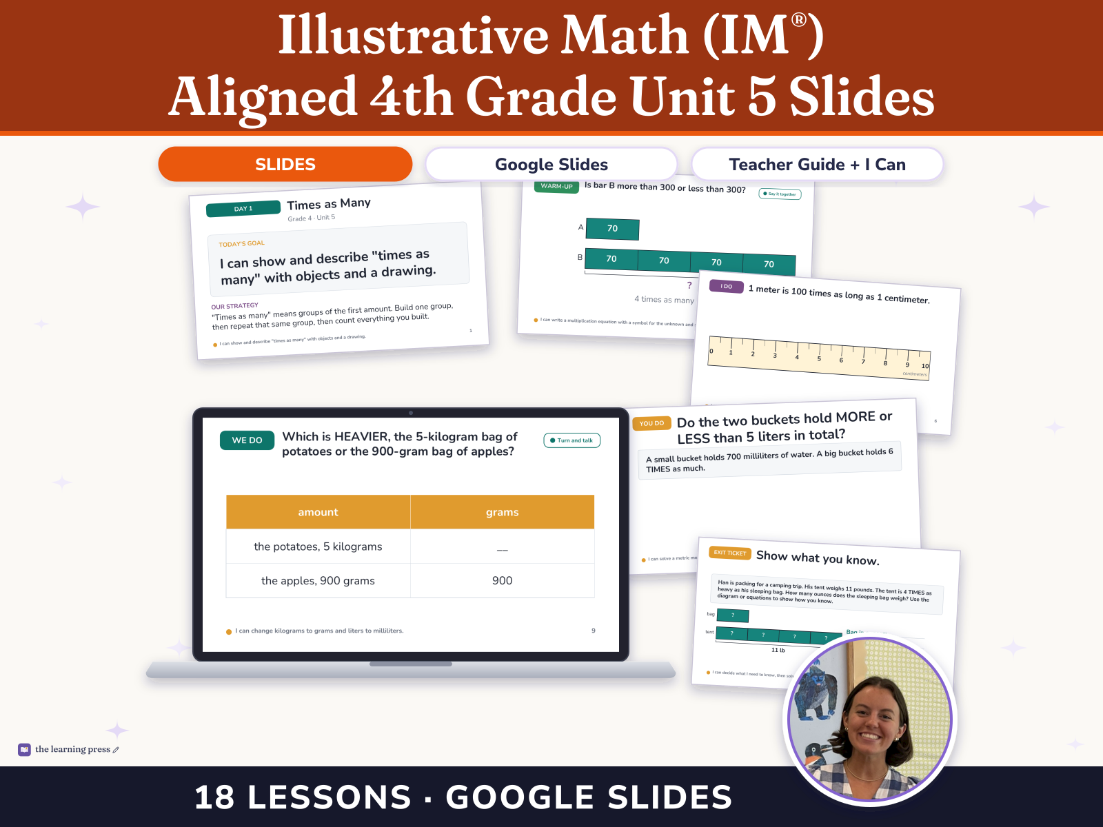Preview page 1 of Illustrative Math (IM®) Aligned 4th Grade Unit 5 Slides: Multiplicative Comparison and Measurement
