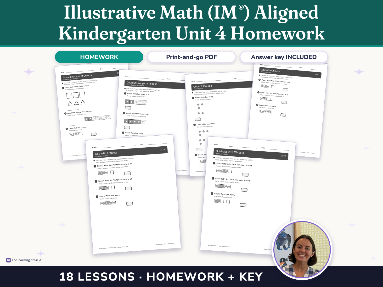 Preview page 1 of Illustrative Math (IM®) Aligned Kindergarten Unit 4 Homework: Understanding Addition and Subtraction