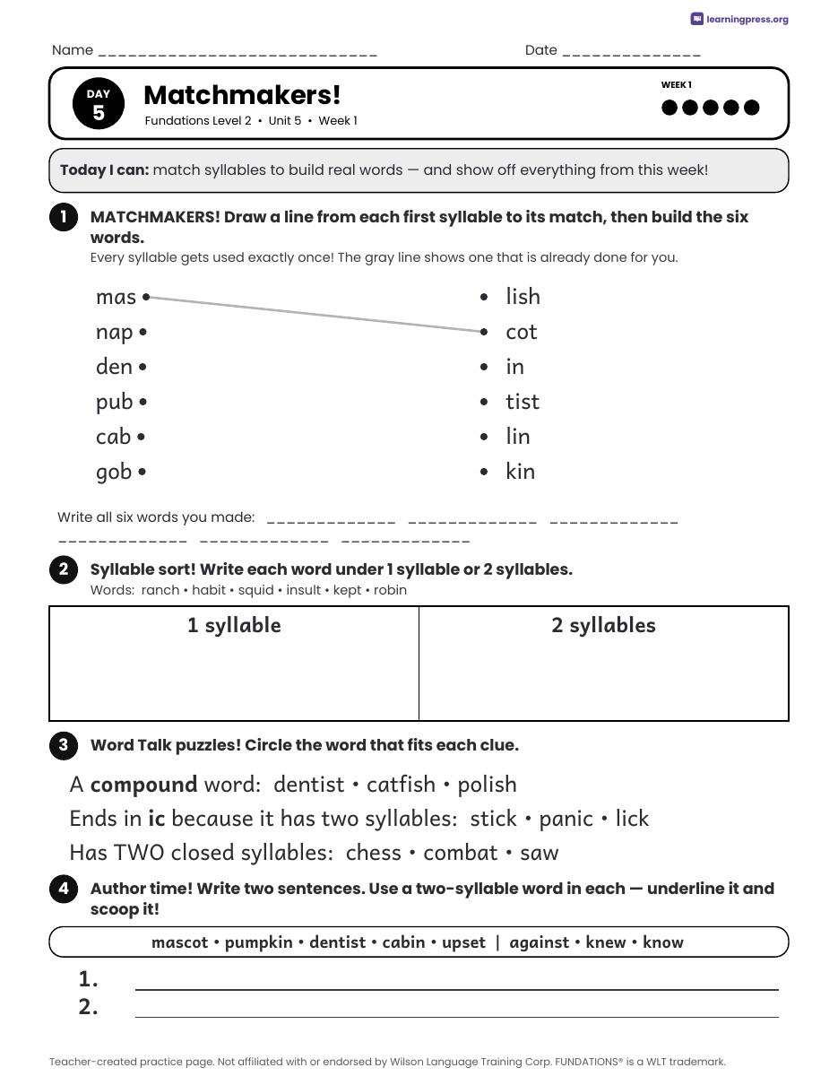 Preview page 3 of Fundations Level 2 Unit 5 Daily Lesson Work Pages