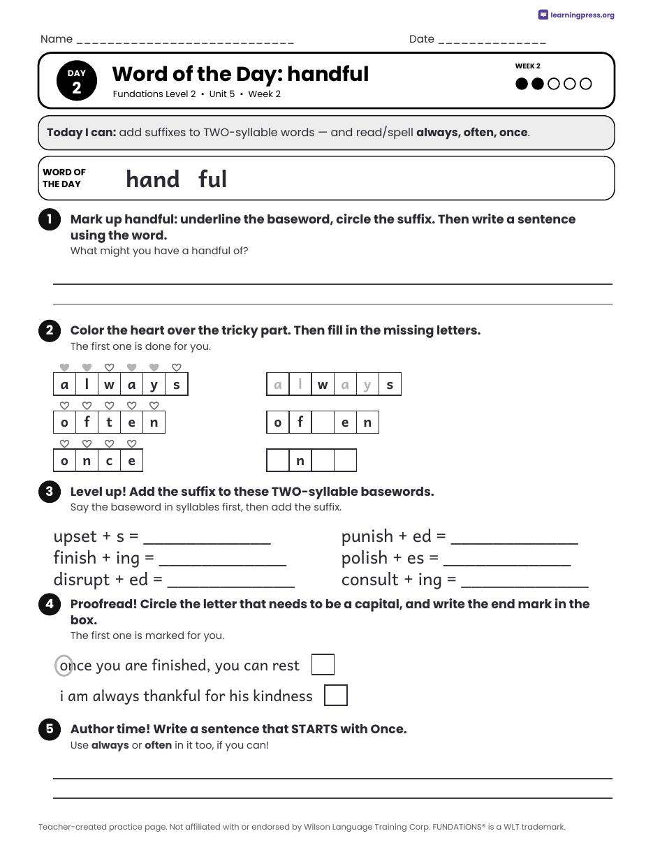 Preview page 4 of Fundations Level 2 Unit 5 Daily Lesson Work Pages