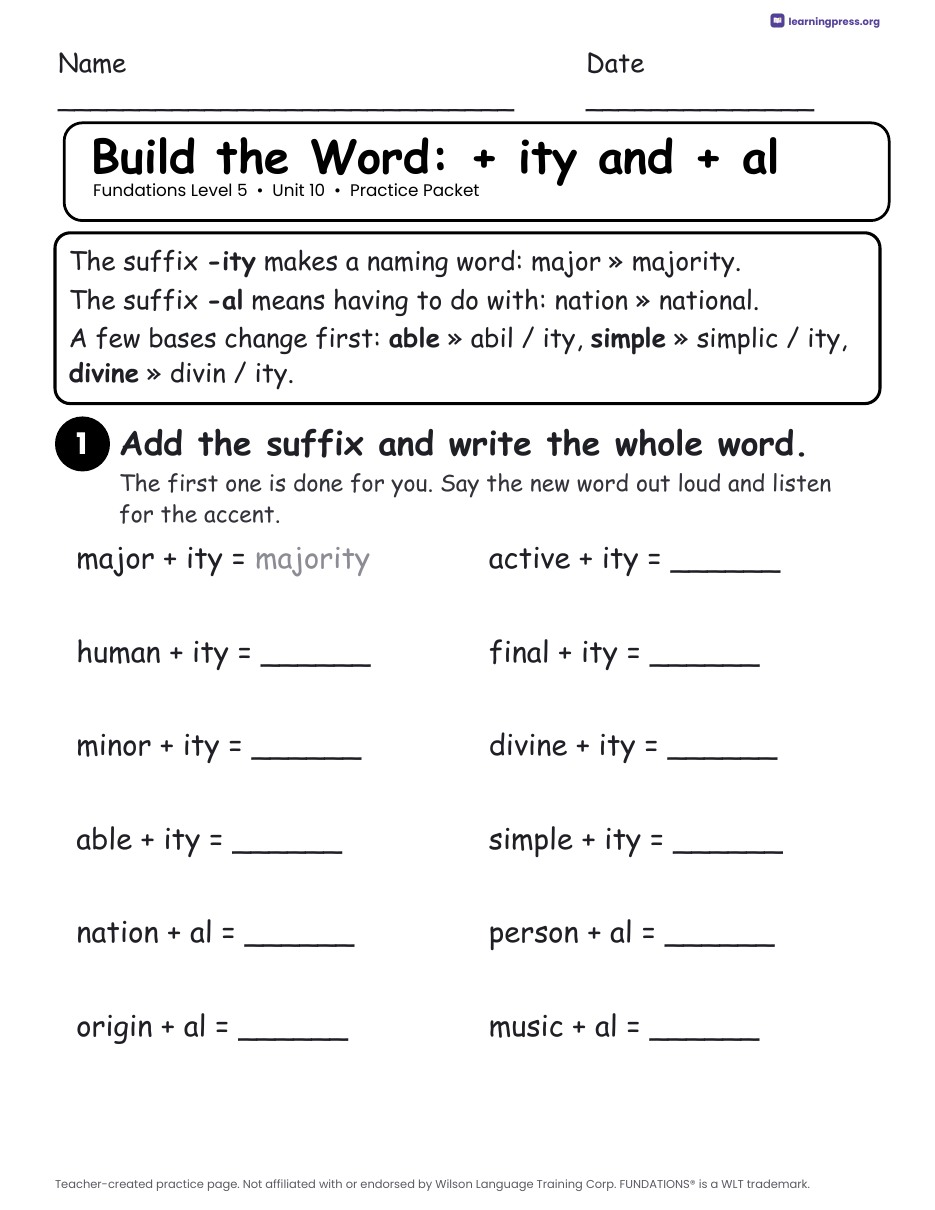 Preview page 2 of Fundations Level 5 Unit 10 Worksheets