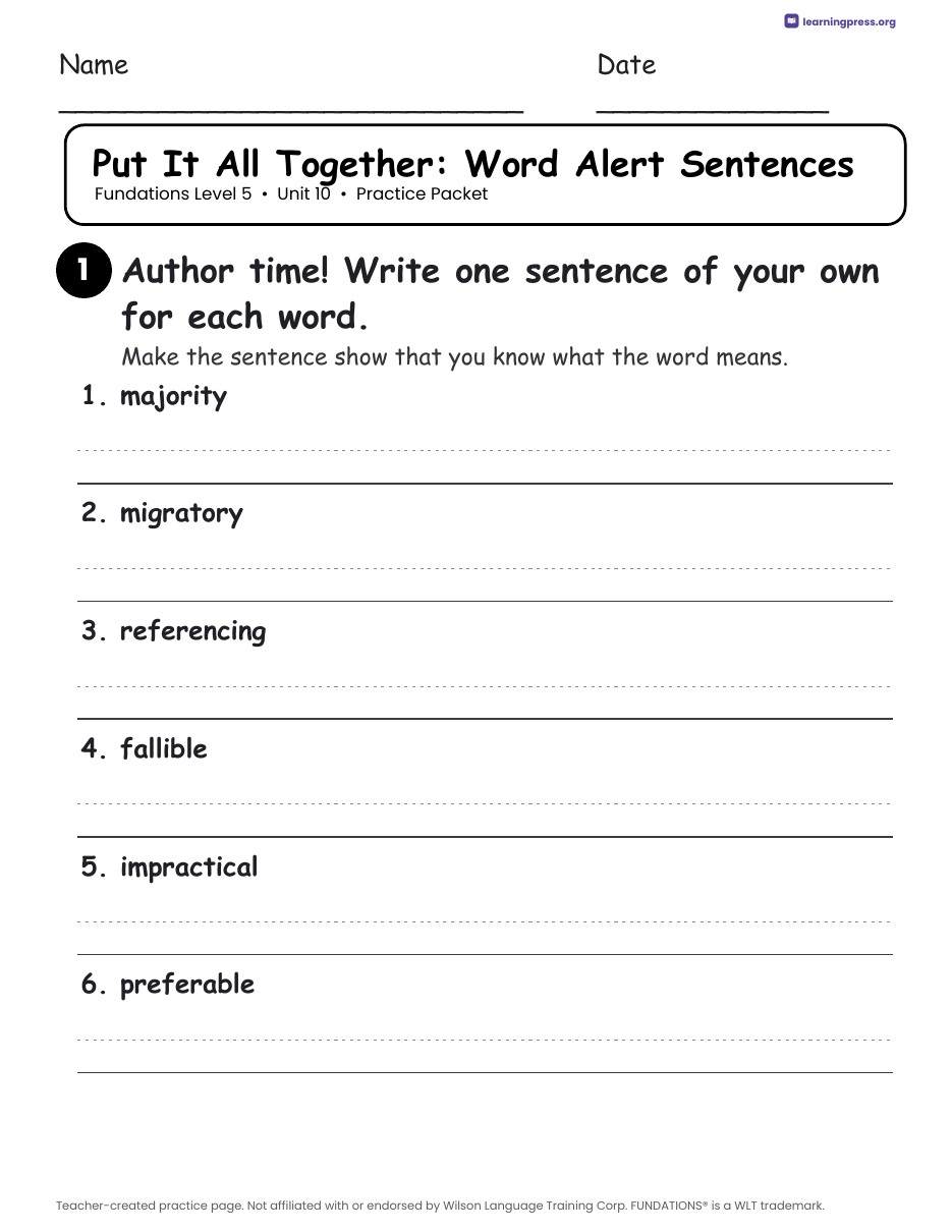 Preview page 4 of Fundations Level 5 Unit 10 Worksheets