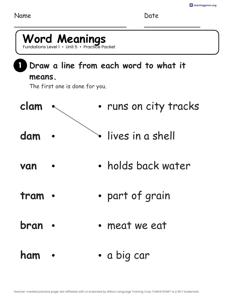 Preview page 3 of Fundations Level 1 Unit 5 Worksheets