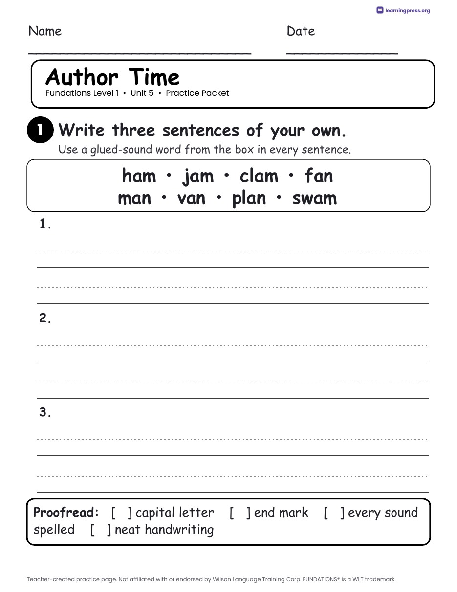 Preview page 4 of Fundations Level 1 Unit 5 Worksheets