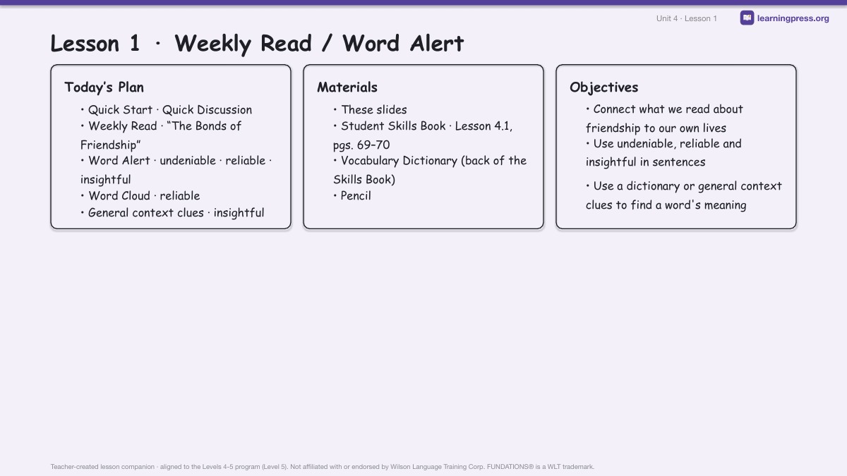 Preview page 1 of Fundations Level 5 Unit 4 Lesson Slides
