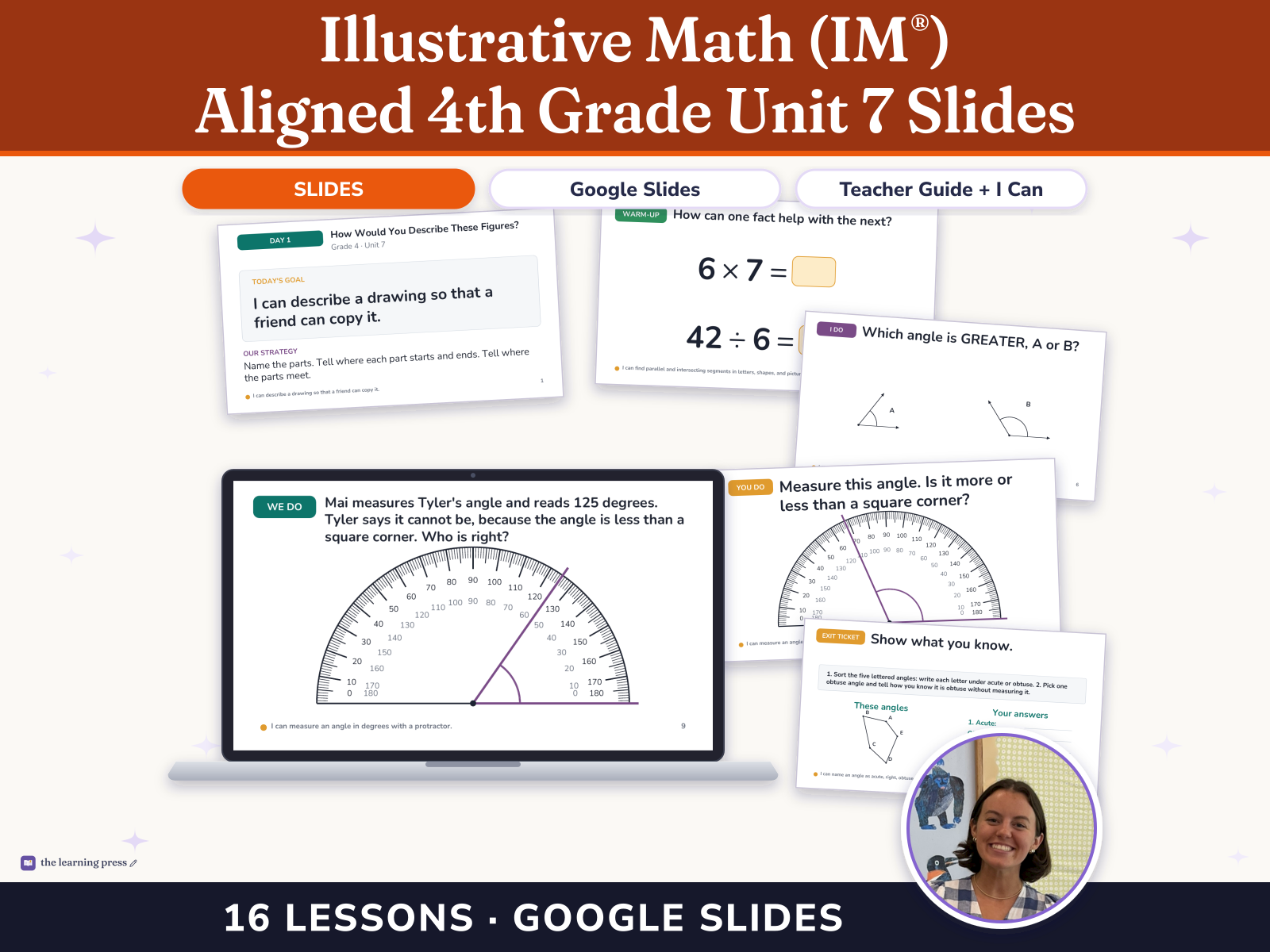 Preview page 1 of Illustrative Math (IM®) Aligned 4th Grade Unit 7 Slides: Angles and Angle Measurement