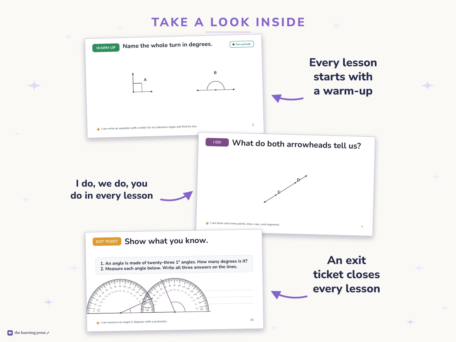 Preview page 2 of Illustrative Math (IM®) Aligned 4th Grade Unit 7 Slides: Angles and Angle Measurement
