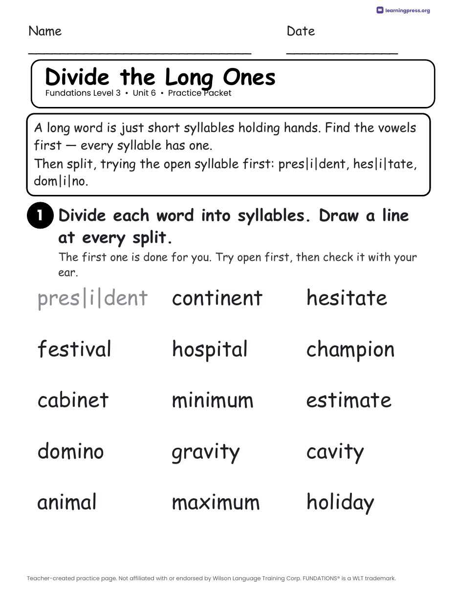 Preview page 2 of Fundations Level 3 Unit 6 Worksheets