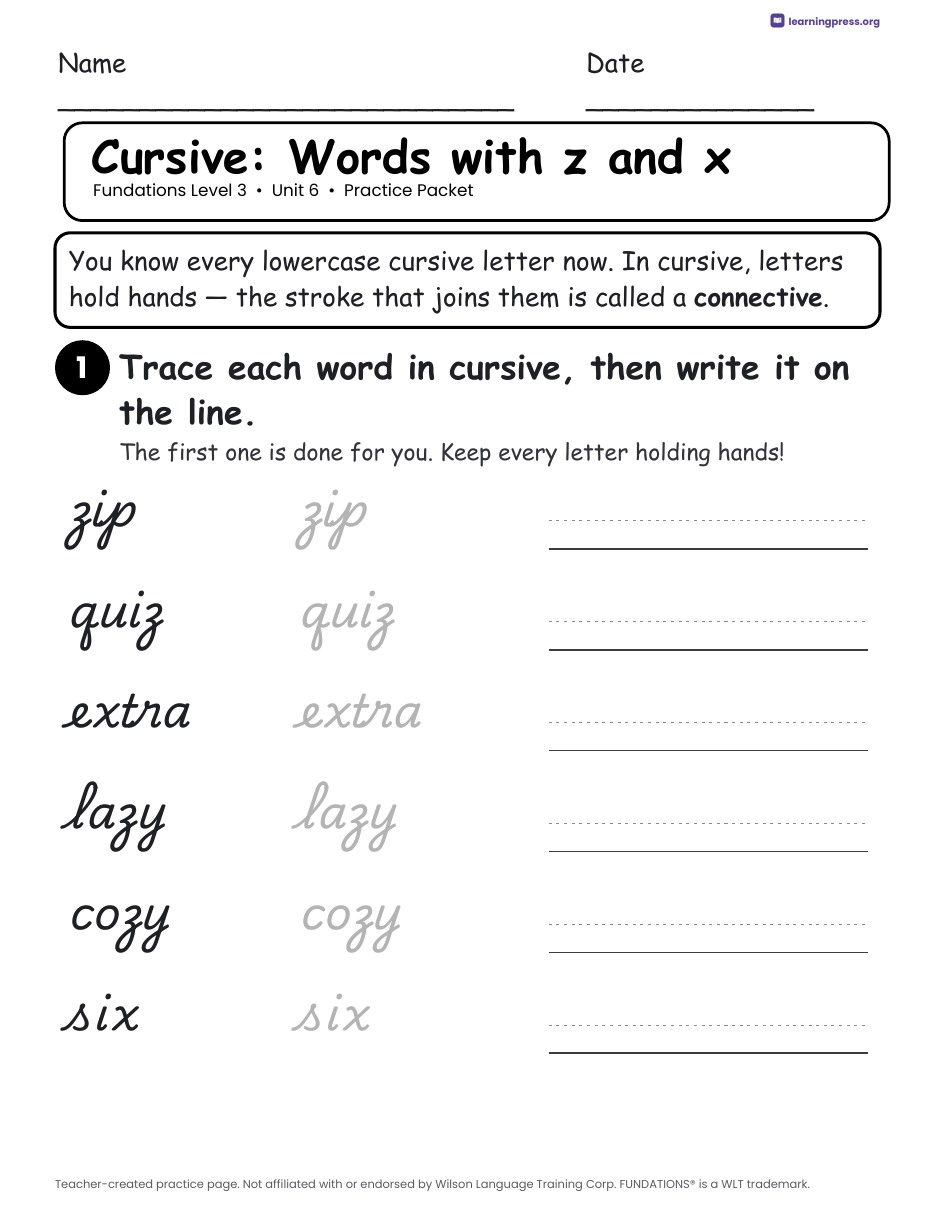 Preview page 3 of Fundations Level 3 Unit 6 Worksheets