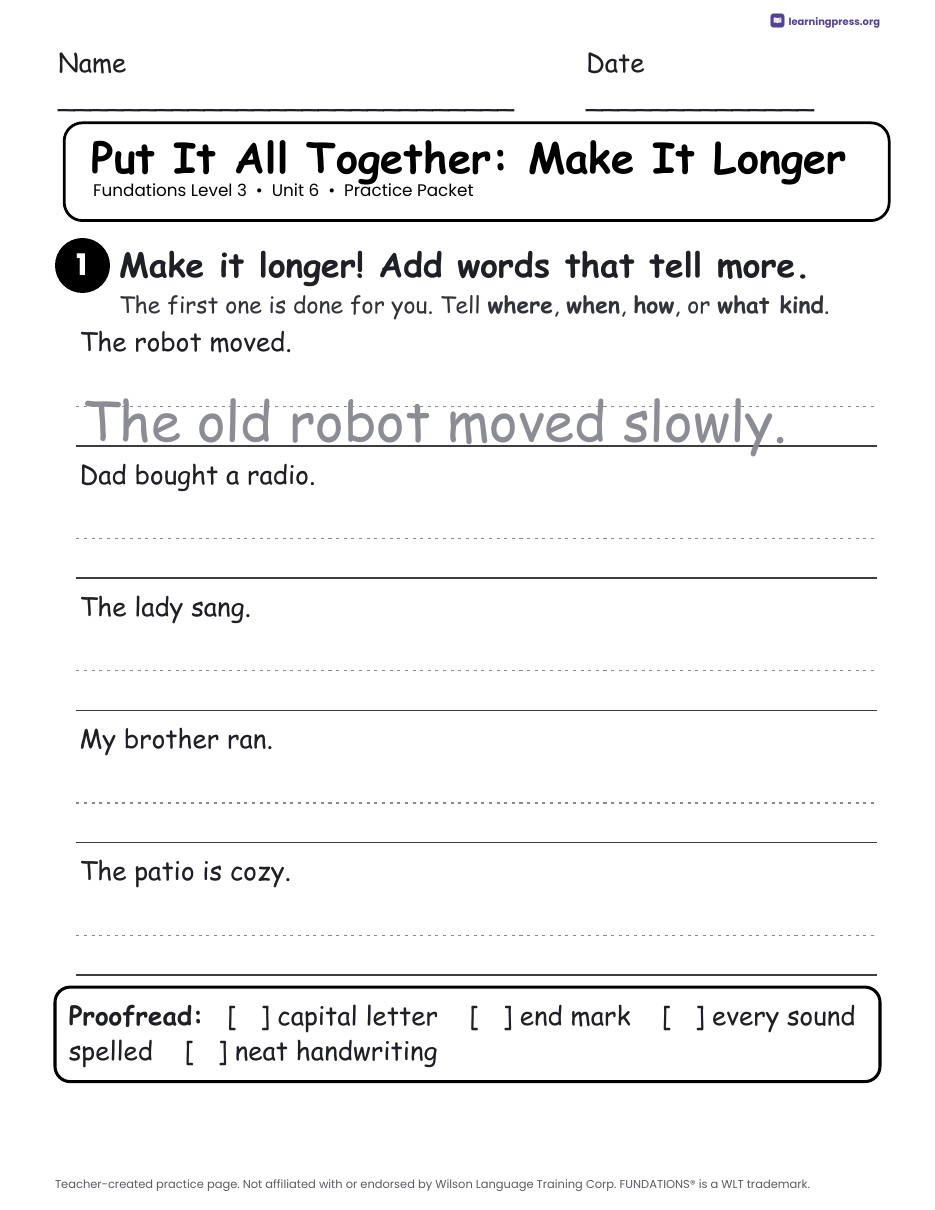 Preview page 4 of Fundations Level 3 Unit 6 Worksheets