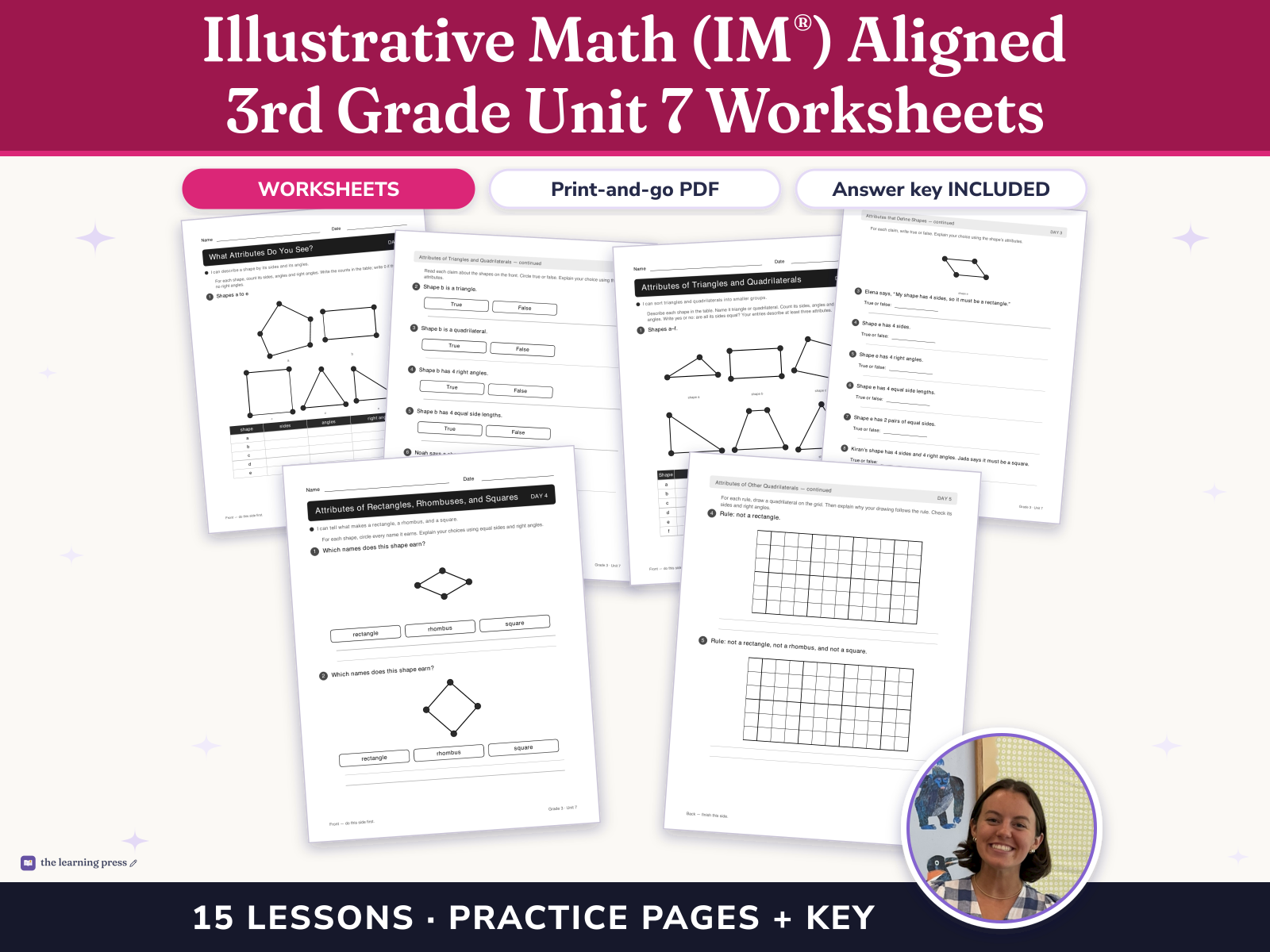 Preview page 1 of Illustrative Math (IM®) Aligned 3rd Grade Unit 7 Worksheets: Two-dimensional Shapes and Perimeter