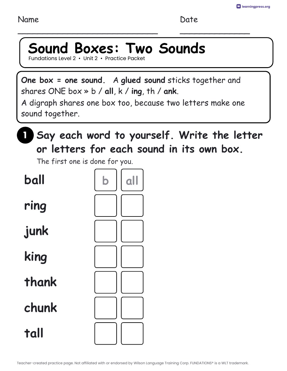 Preview page 1 of Fundations Level 2 Unit 2 Worksheets