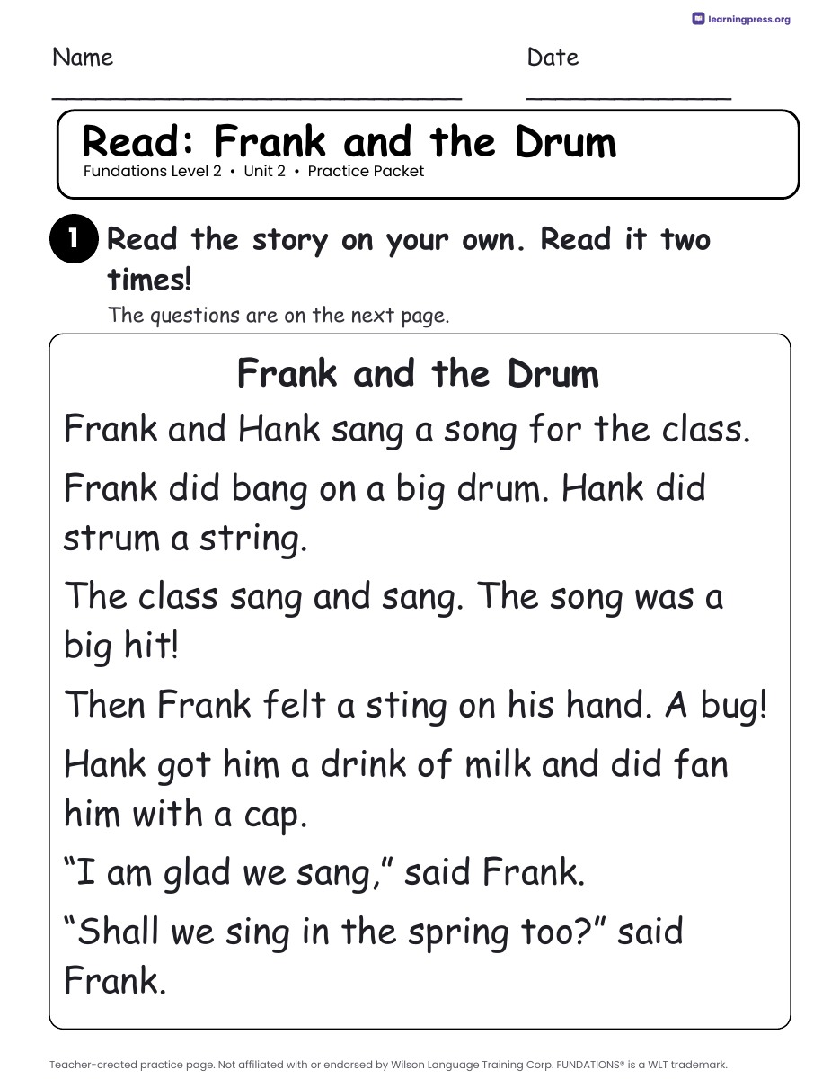Preview page 3 of Fundations Level 2 Unit 2 Worksheets