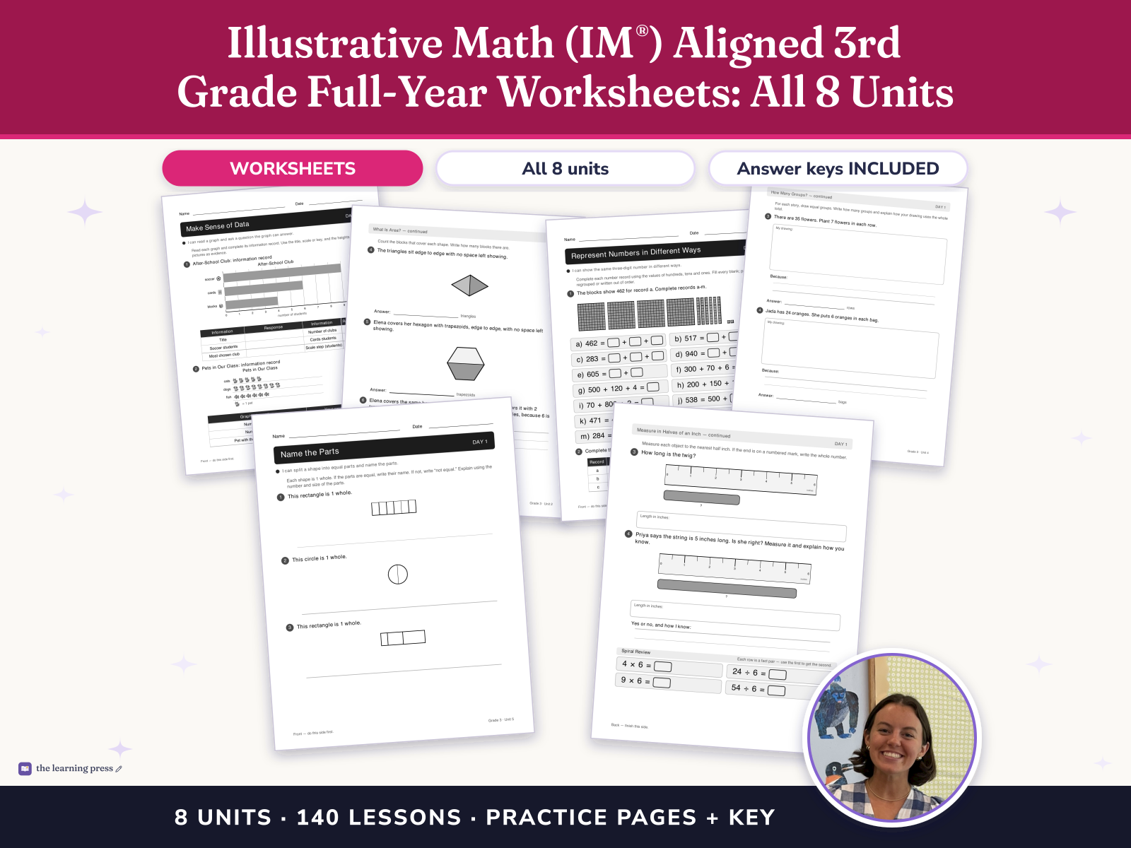 Preview page 1 of Illustrative Math (IM®) Aligned 3rd Grade Full-Year Worksheets: All 8 Units
