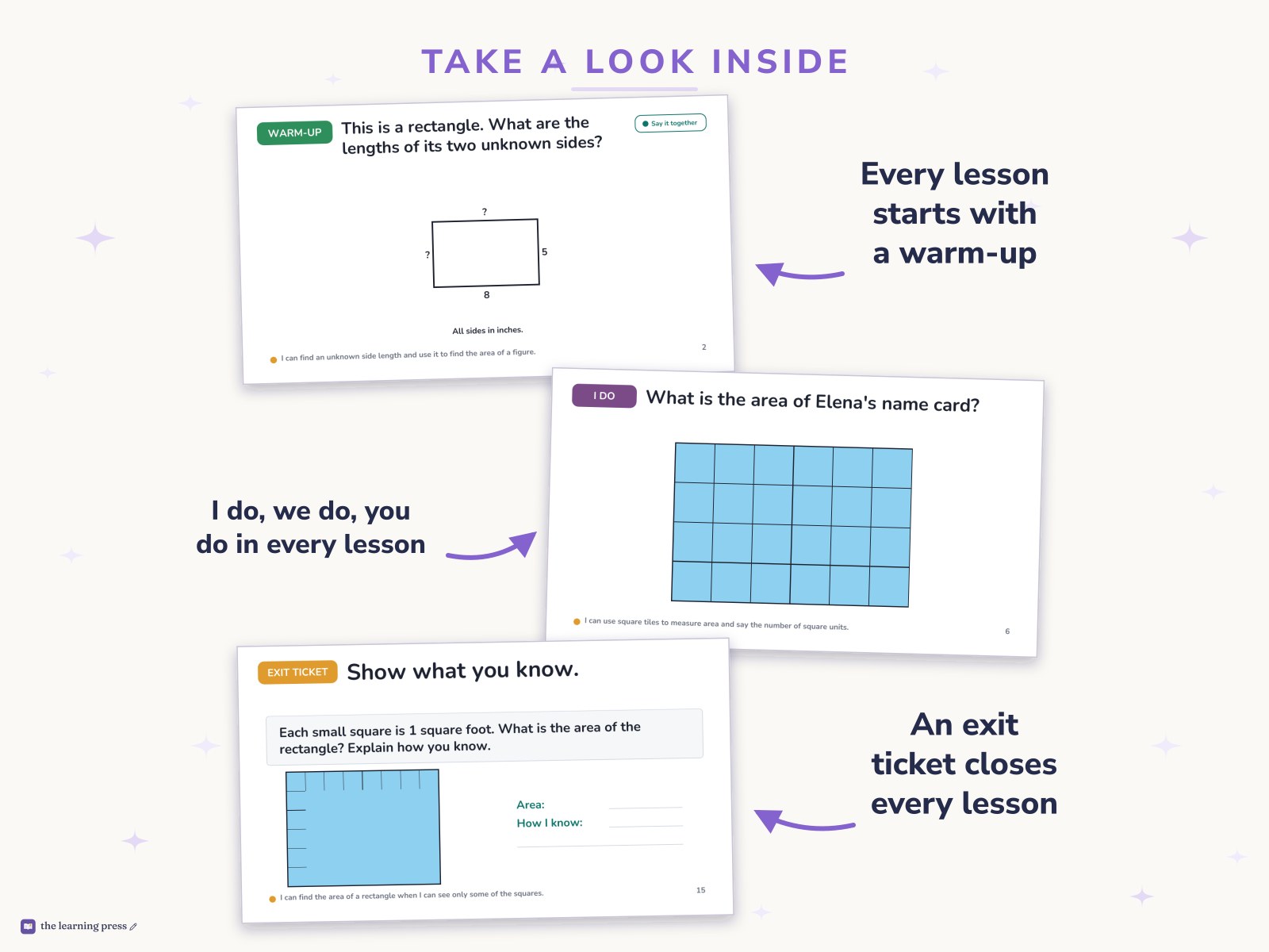 Preview page 2 of Illustrative Math (IM®) Aligned 3rd Grade Unit 2 Slides: Area and Multiplication