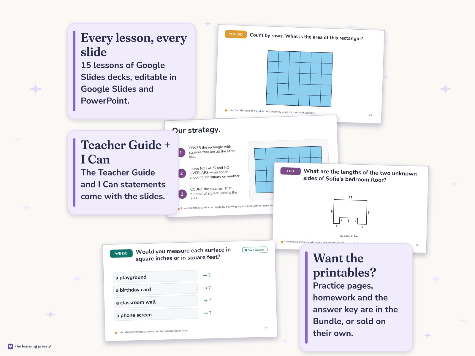 Preview page 4 of Illustrative Math (IM®) Aligned 3rd Grade Unit 2 Slides: Area and Multiplication