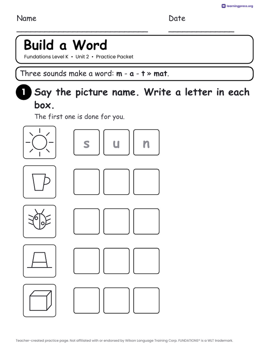 Preview page 1 of Fundations Level K Unit 2 Worksheets
