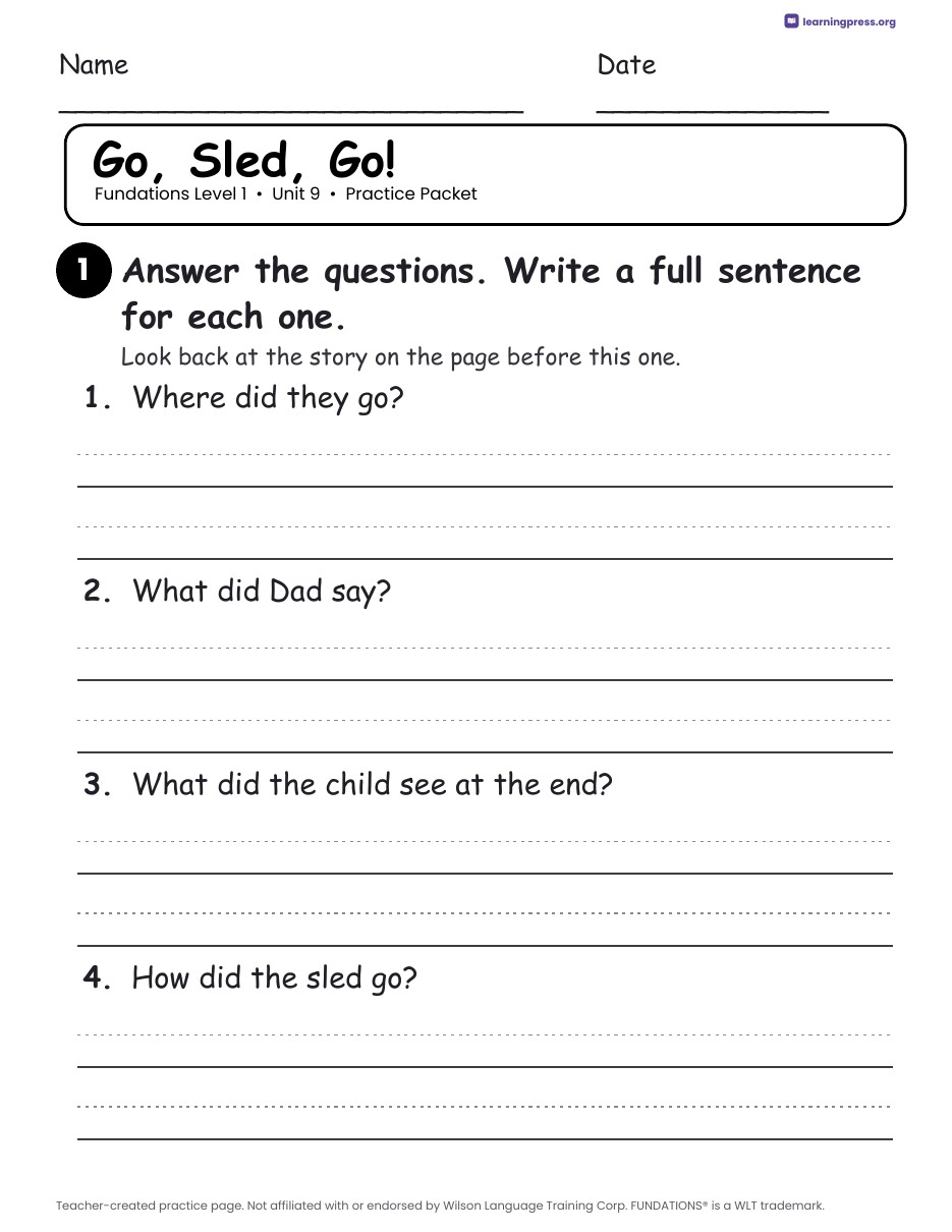 Preview page 3 of Fundations Level 1 Unit 9 Worksheets