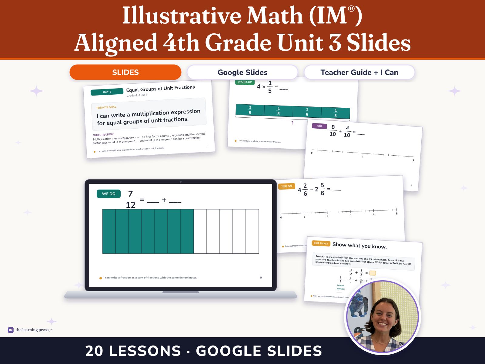 Preview page 1 of Illustrative Math (IM®) Aligned 4th Grade Unit 3 Slides: Extending Operations to Fractions