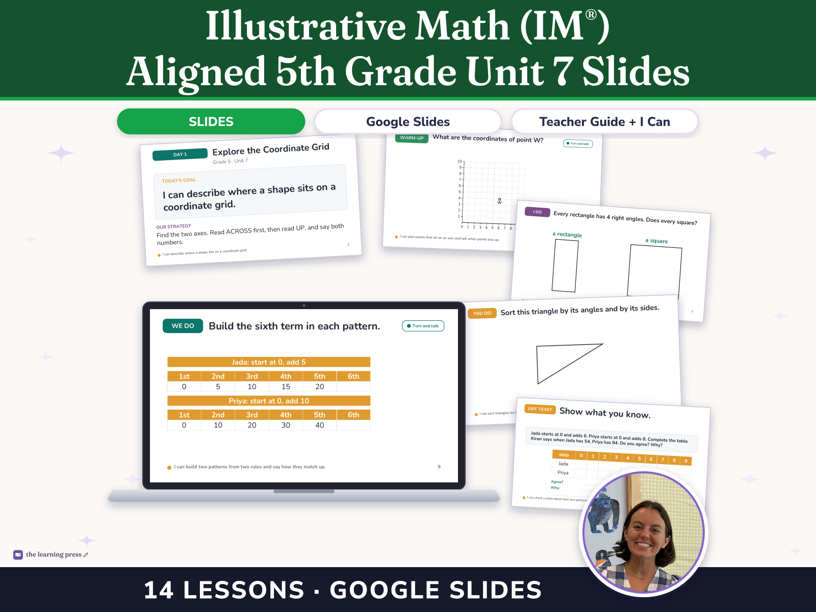 Preview page 1 of Illustrative Math (IM®) Aligned 5th Grade Unit 7 Slides: Shapes on the Coordinate Grid