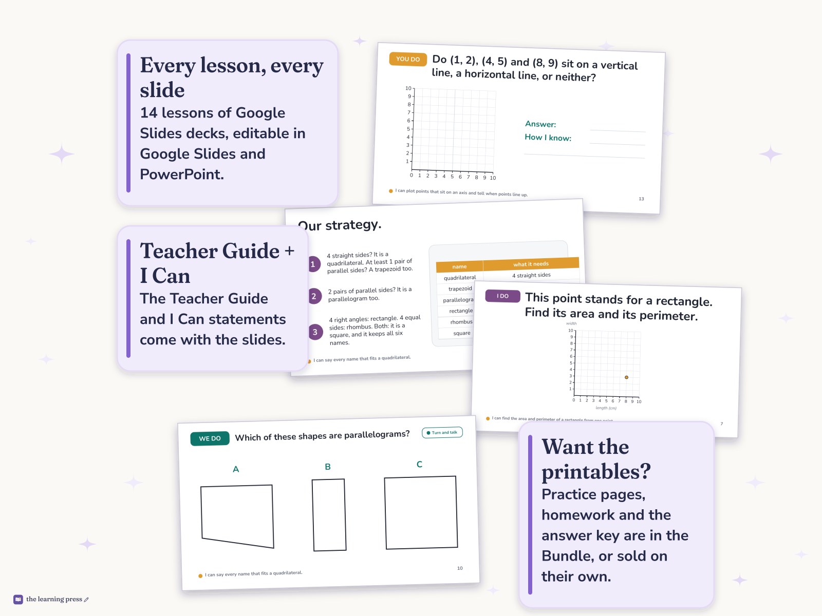 Preview page 4 of Illustrative Math (IM®) Aligned 5th Grade Unit 7 Slides: Shapes on the Coordinate Grid