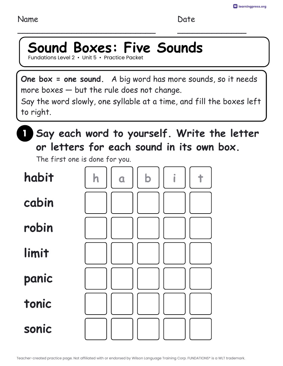 Preview page 1 of Fundations Level 2 Unit 5 Worksheets