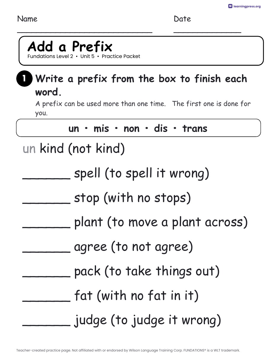 Preview page 2 of Fundations Level 2 Unit 5 Worksheets