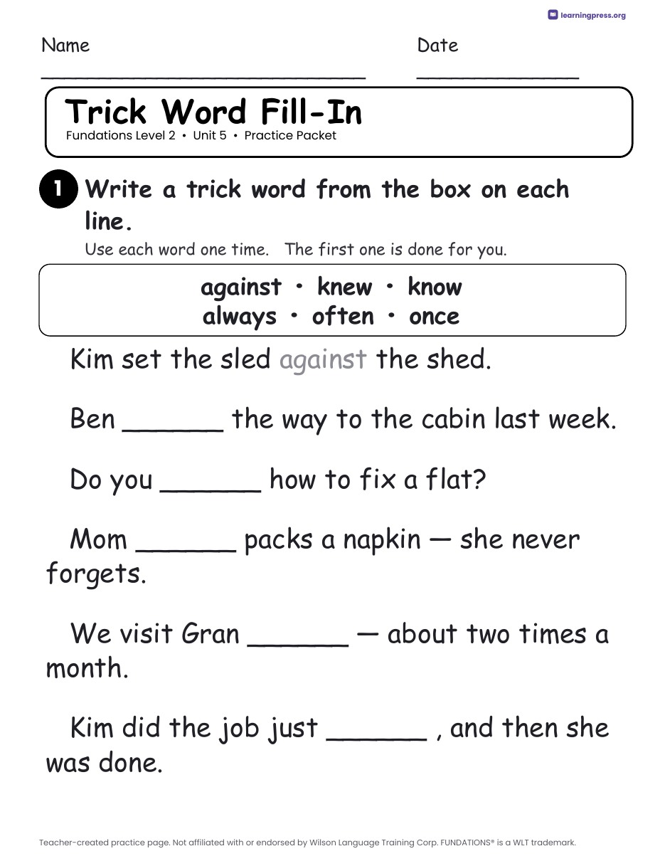 Preview page 3 of Fundations Level 2 Unit 5 Worksheets