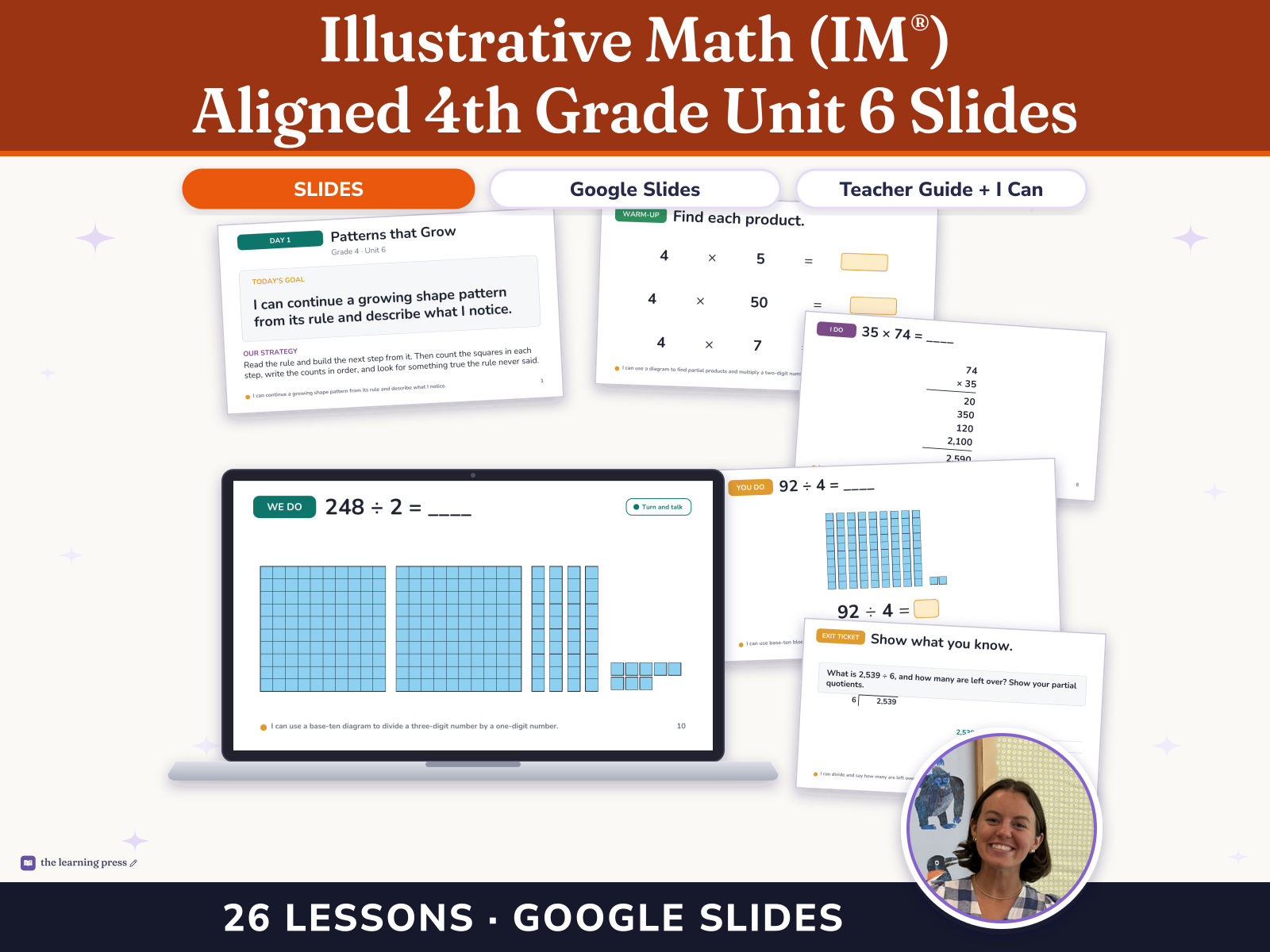 Preview page 1 of Illustrative Math (IM®) Aligned 4th Grade Unit 6 Slides: Multiplying and Dividing Multi-digit Numbers