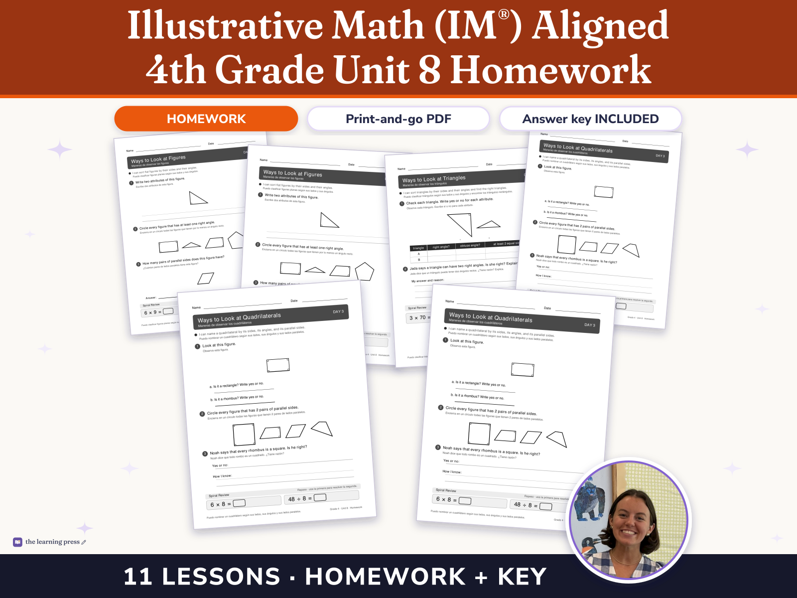Preview page 1 of Illustrative Math (IM®) Aligned 4th Grade Unit 8 Homework: Properties of Two-dimensional Shapes