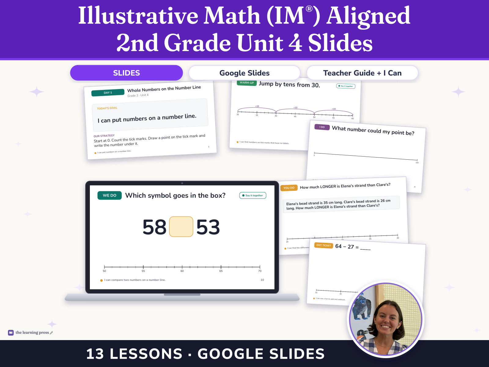 Preview page 1 of Illustrative Math (IM®) Aligned 2nd Grade Unit 4 Slides: Addition and Subtraction on the Number Line