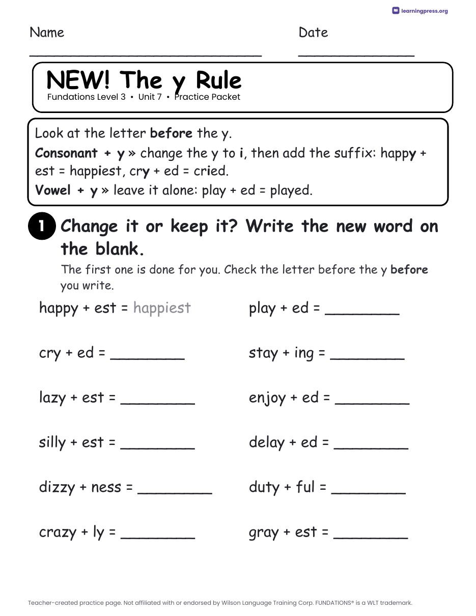 Preview page 1 of Fundations Level 3 Unit 7 Worksheets