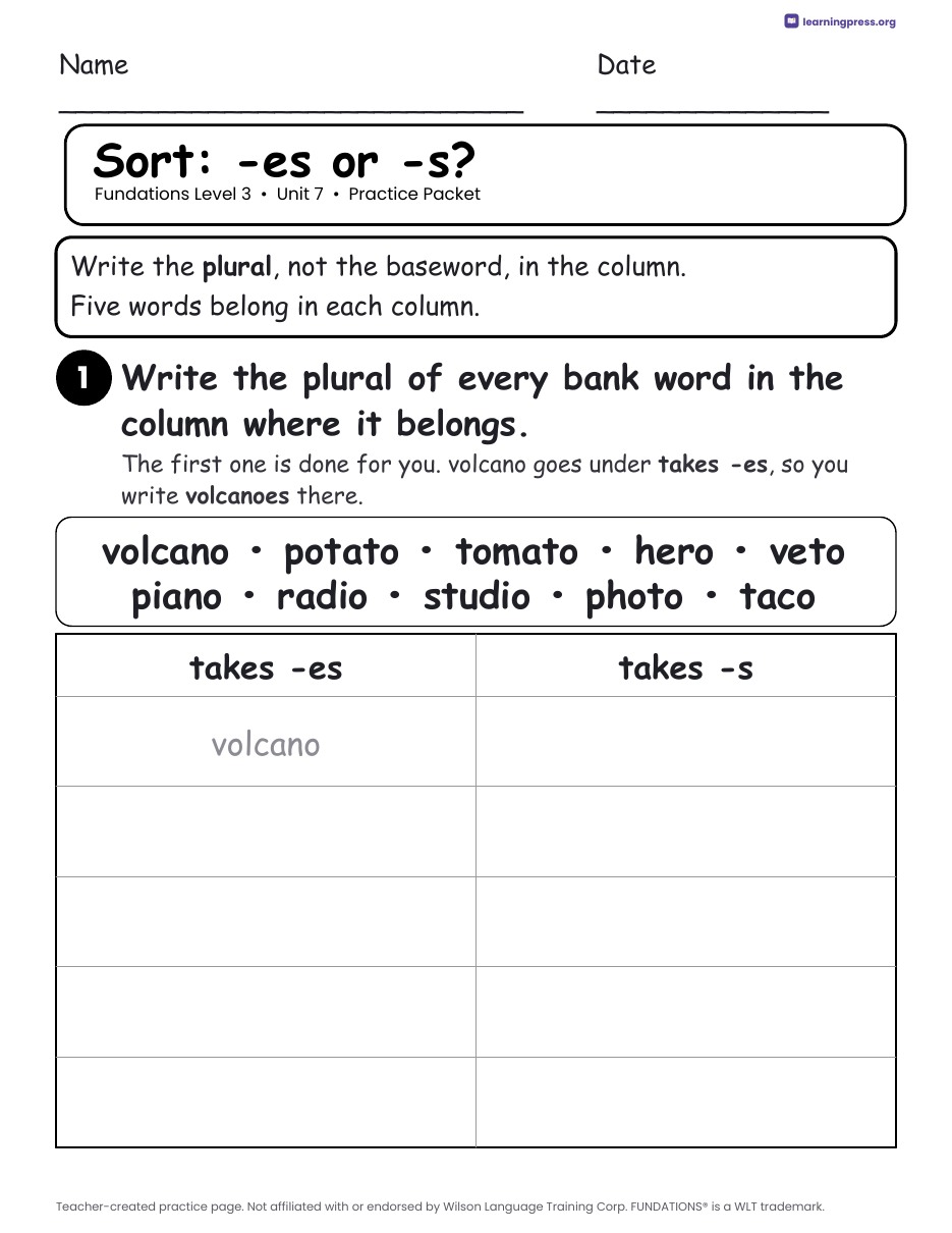 Preview page 2 of Fundations Level 3 Unit 7 Worksheets