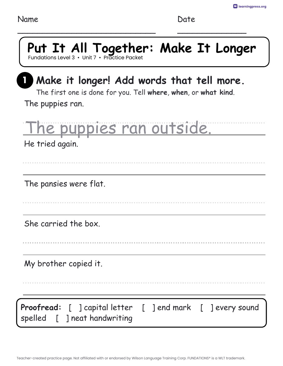 Preview page 4 of Fundations Level 3 Unit 7 Worksheets