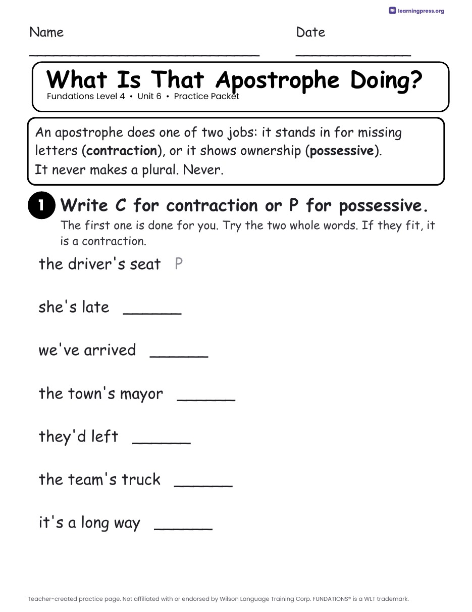 Preview page 2 of Fundations Level 4 Unit 6 Worksheets