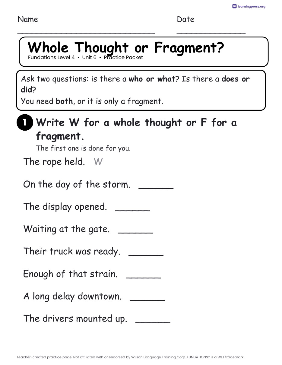 Preview page 3 of Fundations Level 4 Unit 6 Worksheets