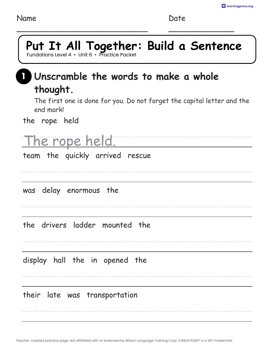 Preview page 4 of Fundations Level 4 Unit 6 Worksheets