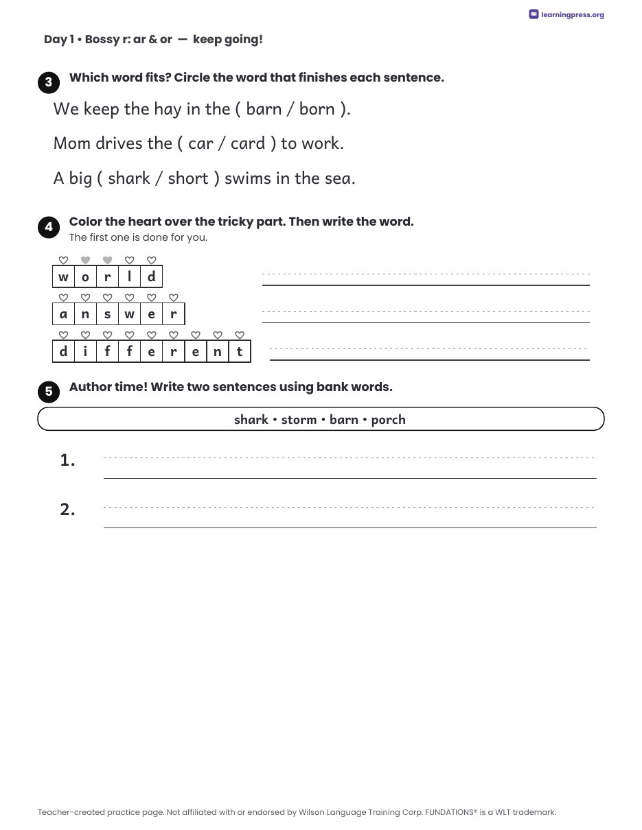 Preview page 1 of Fundations Level 2 Unit 8 Daily Lesson Work Pages