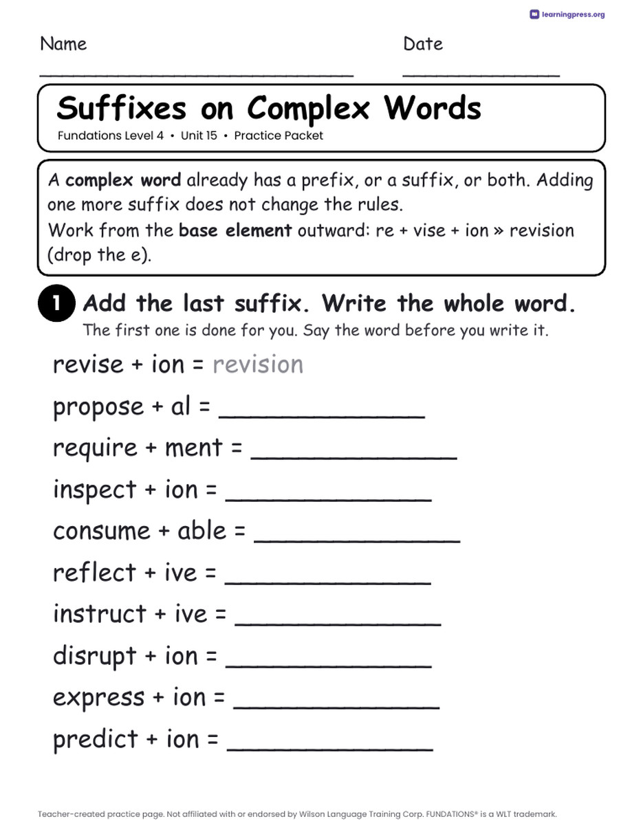 Preview page 1 of Fundations Level 4 Unit 15 Worksheets