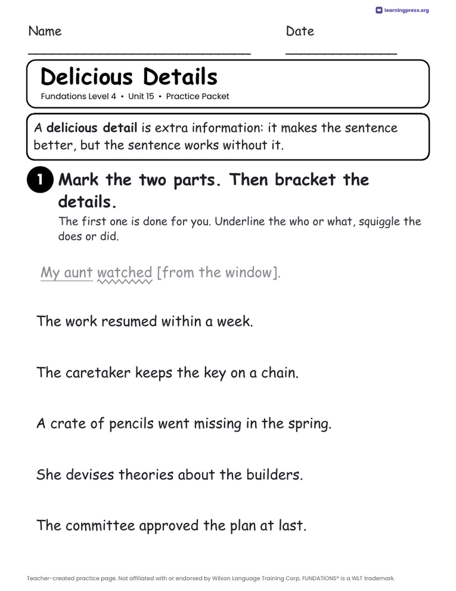 Preview page 3 of Fundations Level 4 Unit 15 Worksheets