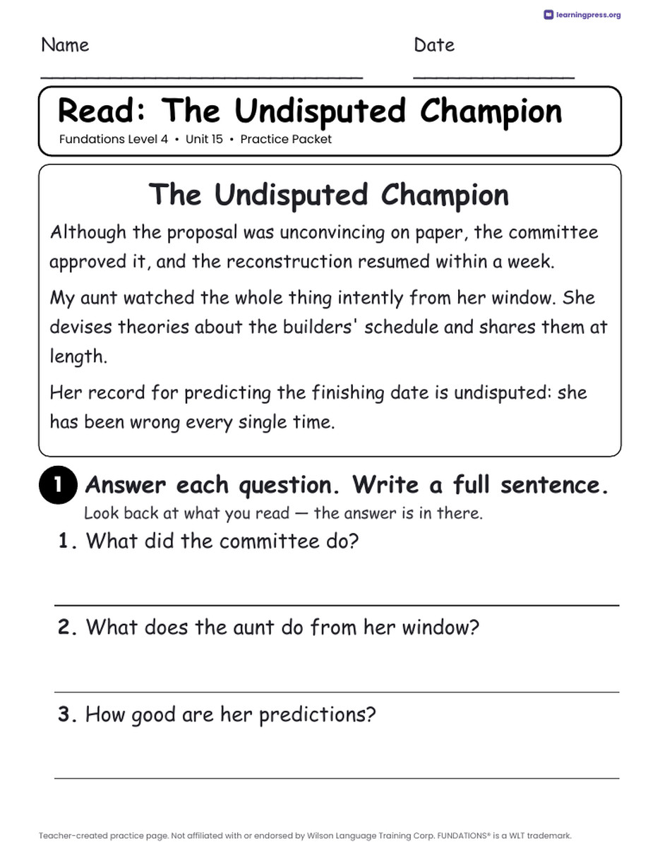 Preview page 4 of Fundations Level 4 Unit 15 Worksheets