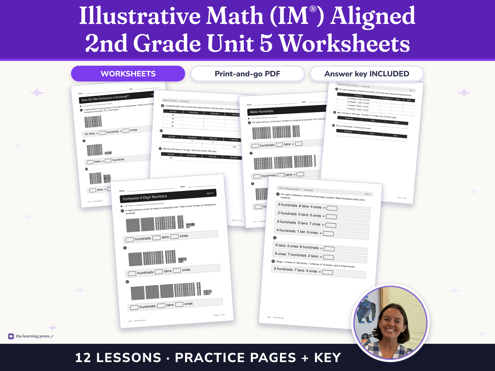 Preview page 1 of Illustrative Math (IM®) Aligned 2nd Grade Unit 5 Worksheets: Numbers to 1,000