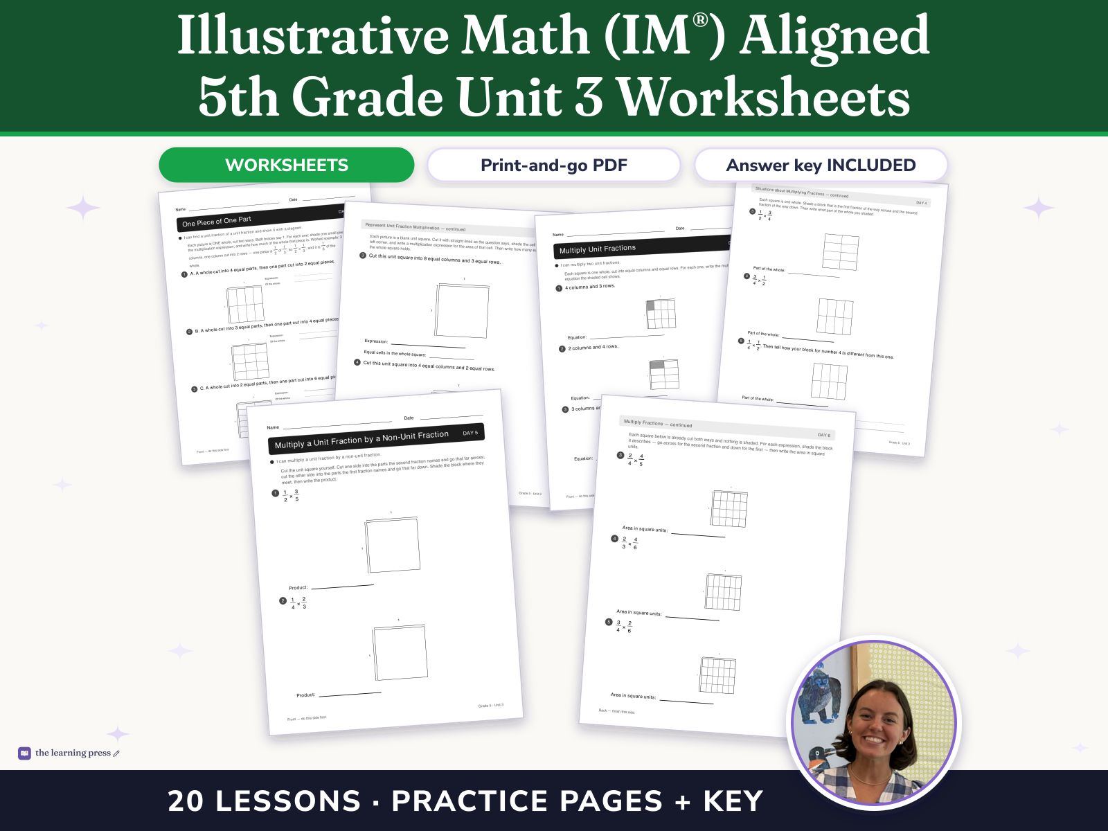 Preview page 1 of Illustrative Math (IM®) Aligned 5th Grade Unit 3 Worksheets: Multiplying and Dividing Fractions