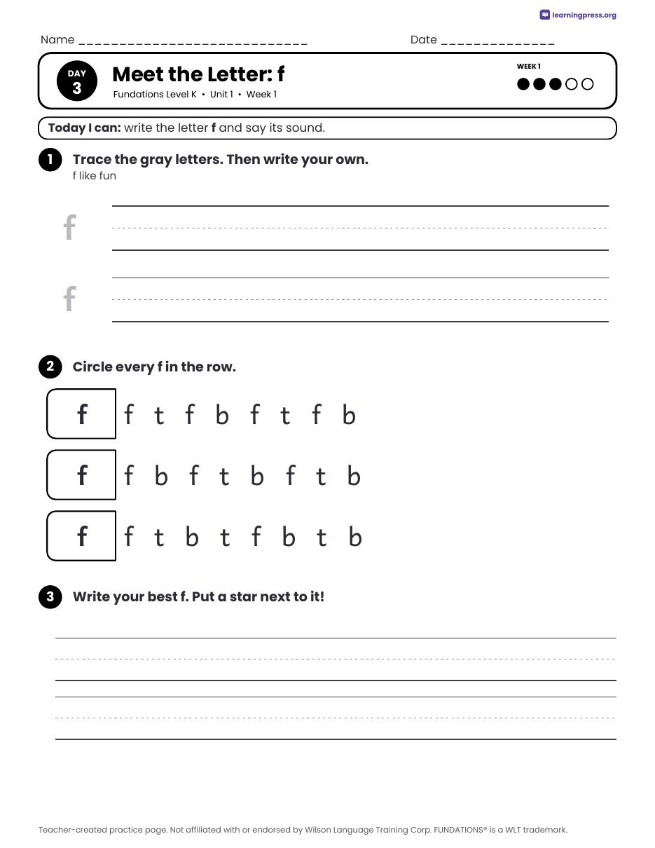 Preview page 3 of Free Fundations Level K Unit 1 Daily Lesson Work Pages Sample