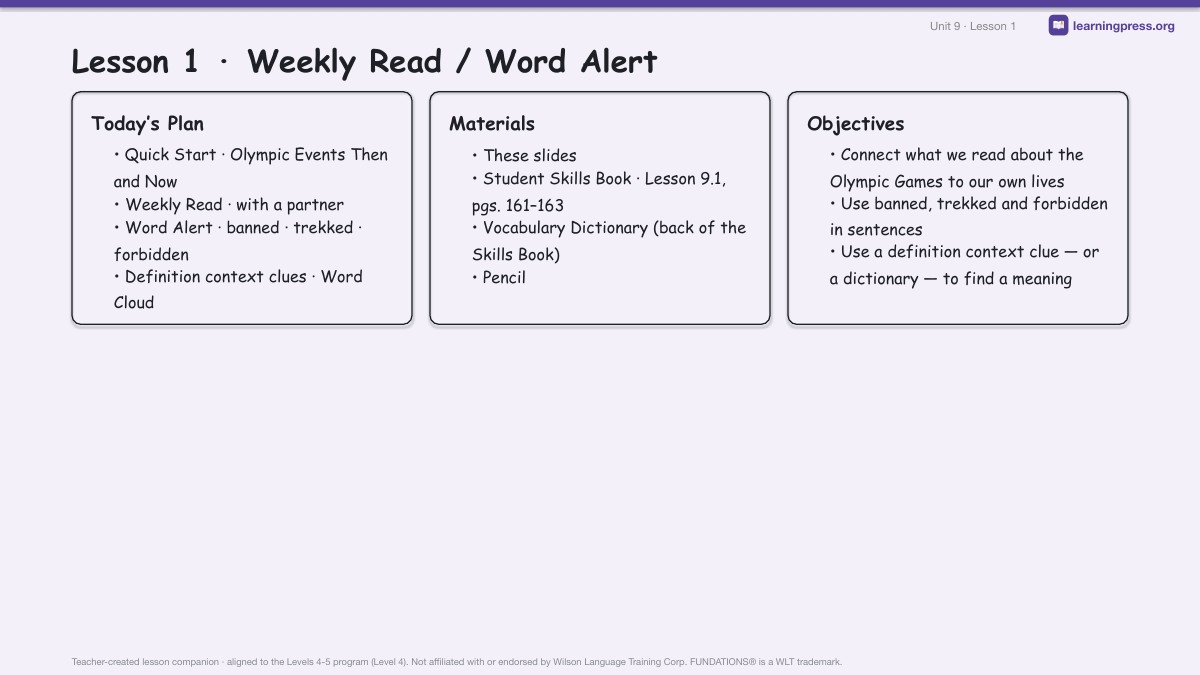 Preview page 1 of Fundations Level 4 Unit 9 Lesson Slides