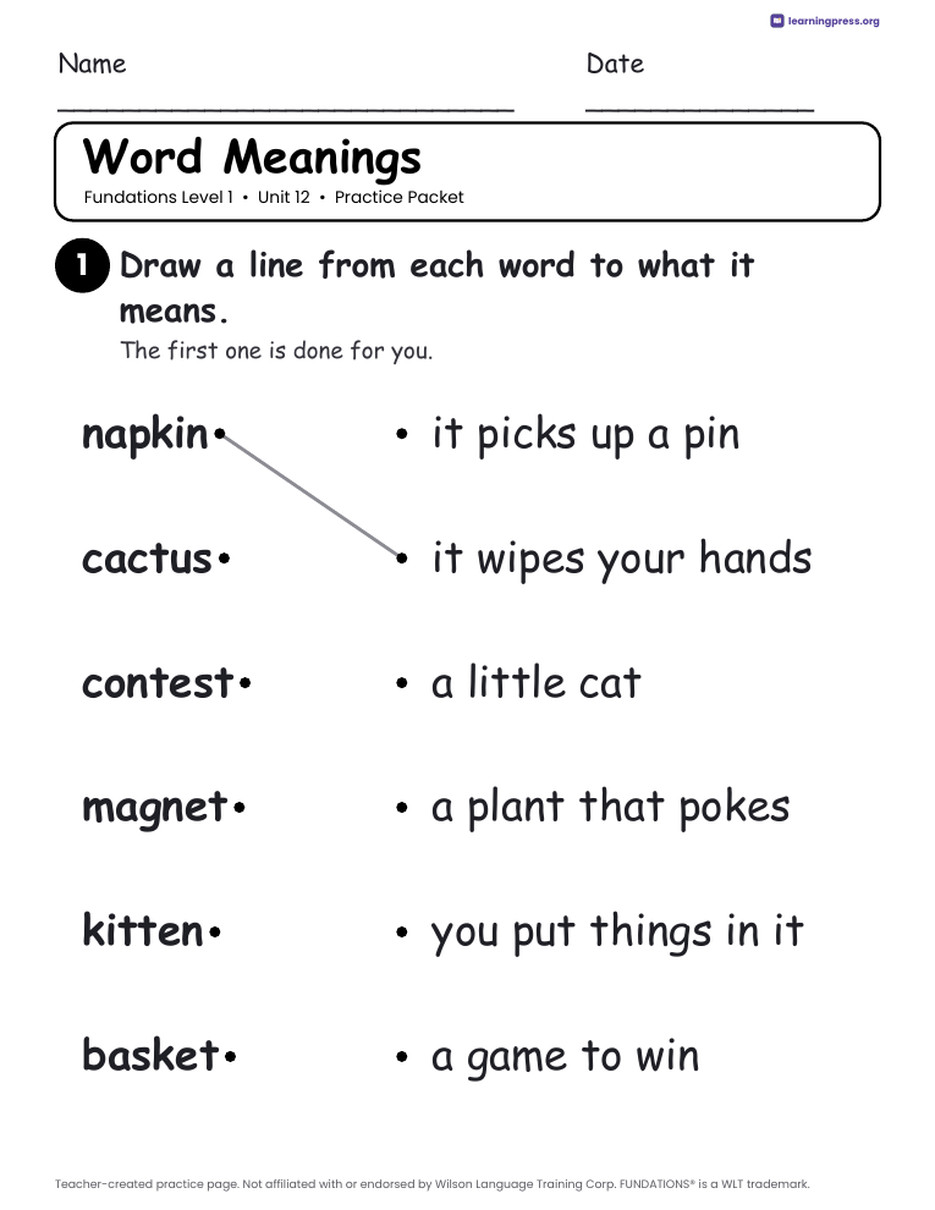 Preview page 3 of Fundations Level 1 Unit 12 Worksheets
