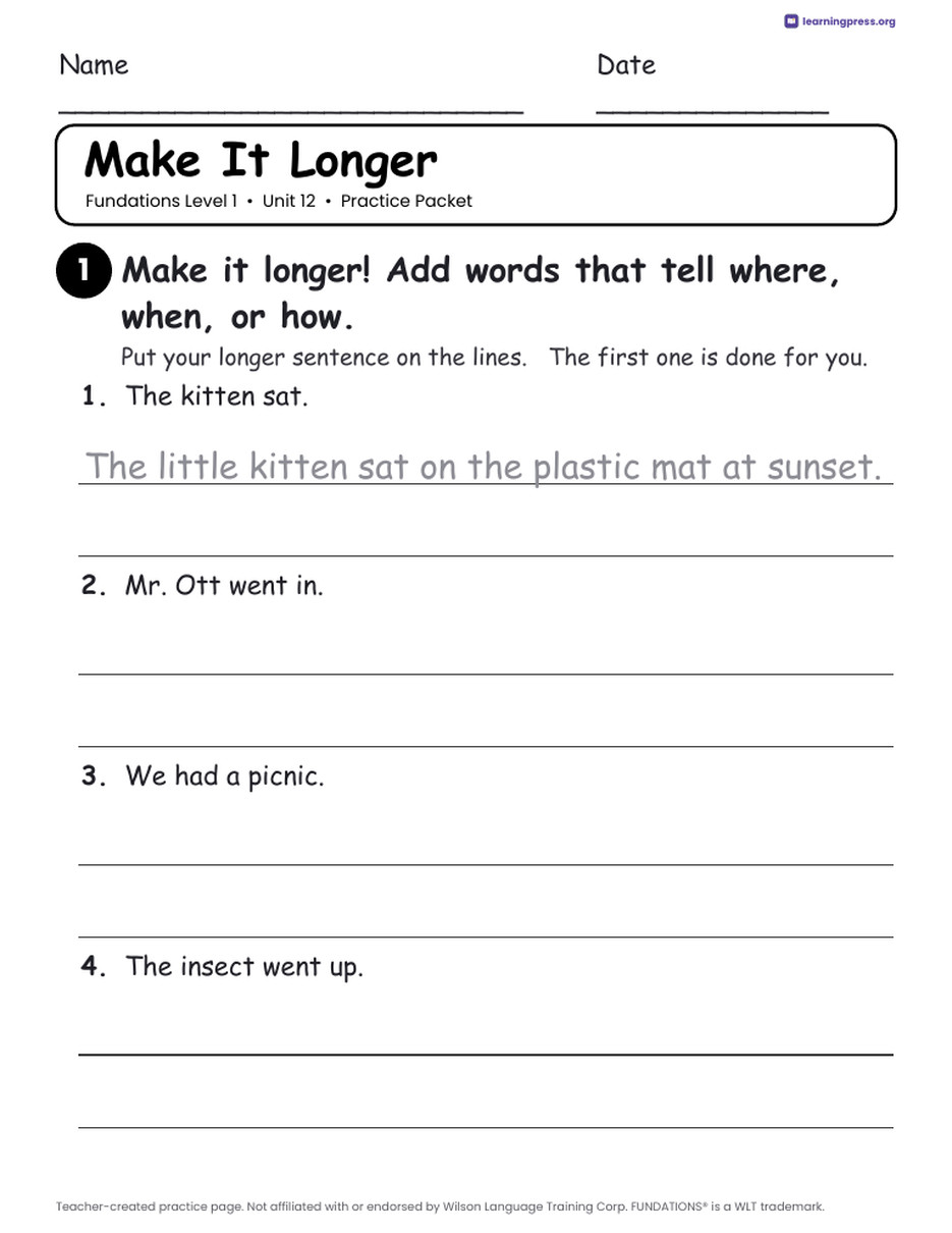 Preview page 4 of Fundations Level 1 Unit 12 Worksheets