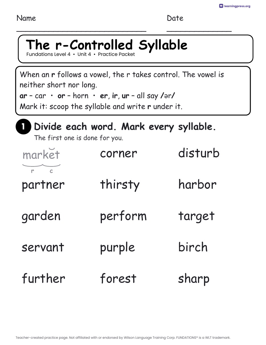 Preview page 1 of Fundations Level 4 Unit 4 Worksheets