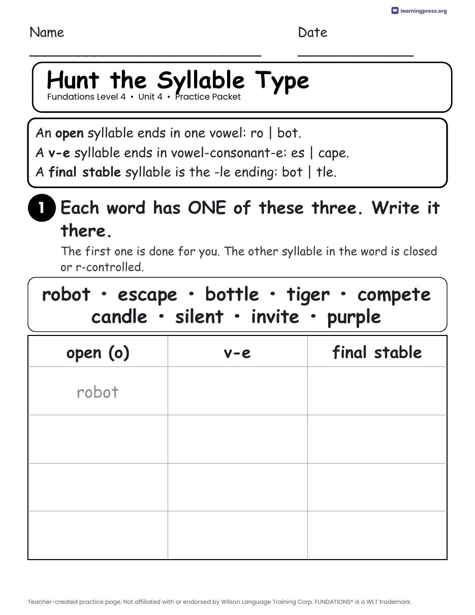 Preview page 2 of Fundations Level 4 Unit 4 Worksheets