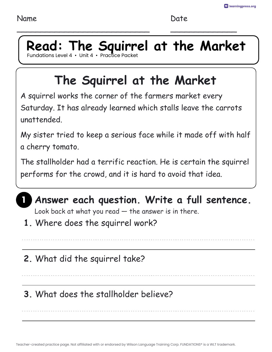 Preview page 3 of Fundations Level 4 Unit 4 Worksheets